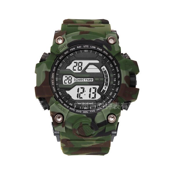 Camouflage LED Digital Sport Watch – Waterproof Military-Style Wristwatch with Silicone Band, Alarm & Stopwatch - Image 3