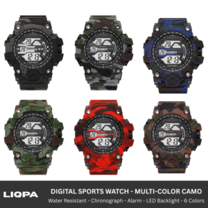Camouflage LED Digital Sport Watch – Waterproof Military-Style Wristwatch with Silicone Band, Alarm & Stopwatch