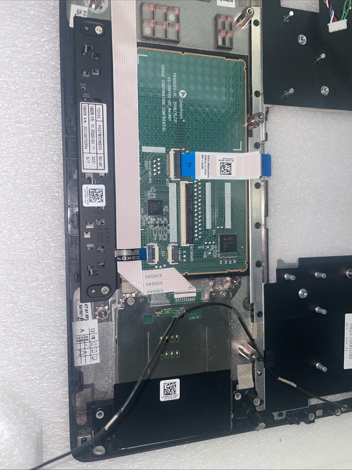 0HJHF7 For Dell Precsion 7550 Palmrest Bezel touchpad Fingerprint switch W18 - Image 4